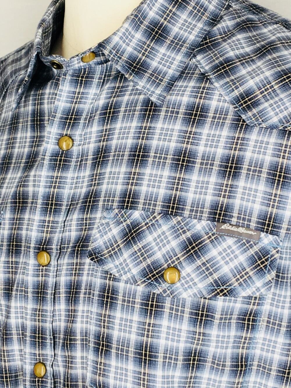 NWT Eddie Bauer Mens Western Pearl Snap Elkhorn Cotton Button Up Shirt L/Tall